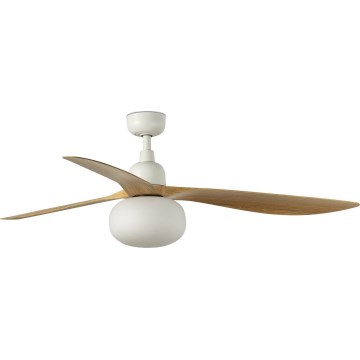 FARO 34361WT-11L - Ceiling fan OUTWOOD L 1xE27/15W/230V brown/white d. 150 cm Wi-Fi Tuya IP44 + remote control