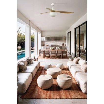 FARO 34361WT-11L - Ceiling fan OUTWOOD L 1xE27/15W/230V brown/white d. 150 cm Wi-Fi Tuya IP44 + remote control