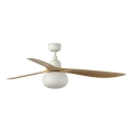 FARO 34361WT-11L - OUTWOOD L Ceiling Fan, 1x E27/15W/230V, Brown/White, Ø 150 cm, Tuya Wi‑Fi Smart Control, IP44, with Remote Control