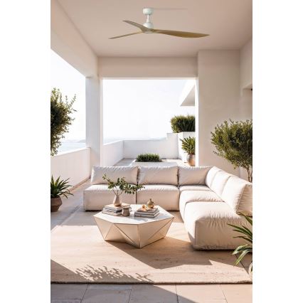 FARO 34361WT - Ceiling fan OUTWOOD L brown/white d. 150 cm Wi-Fi Tuya IP44 + remote control