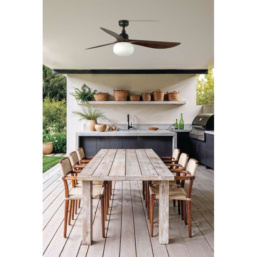 FARO 34362WT-11L - Ceiling fan OUTWOOD L 1xE27/15W/230V brown/black d. 150 cm Wi-Fi Tuya IP44 + remote control