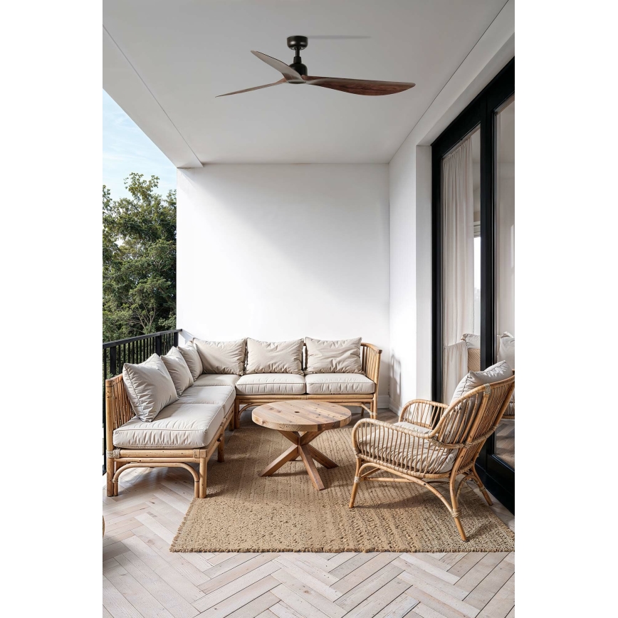 FARO 34362WT - Ceiling fan OUTWOOD L brown/black d. 150 cm Wi-Fi Tuya IP44 + remote control