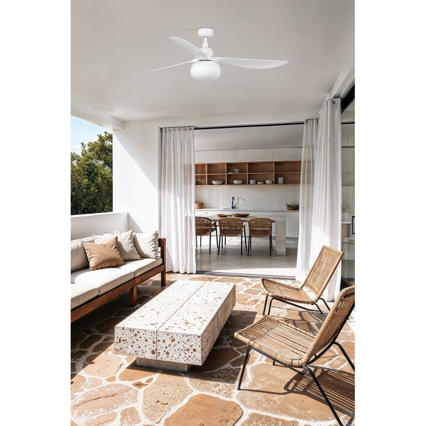 FARO 34363WT-11L - Ceiling fan OUTWOOD L 1xE27/15W/230V white d. 150 cm Wi-Fi Tuya IP44 + remote control