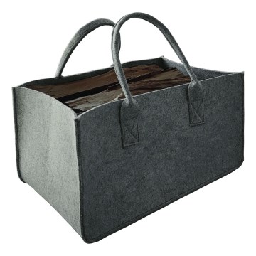 Felt wood basket with handles 27x50 cm grey