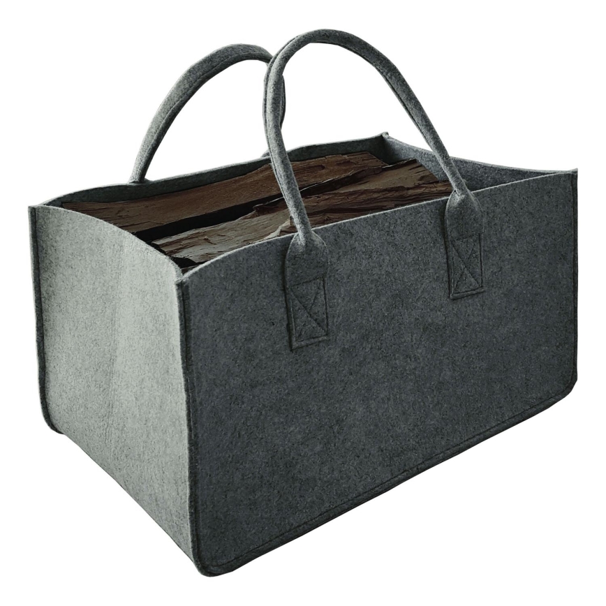 Felt wood basket with handles 27x50 cm grey