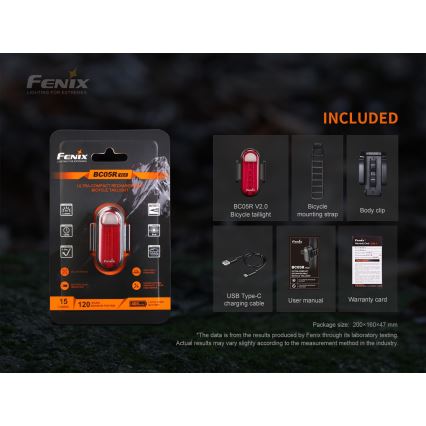 Fenix BC05RV20 - LED Rechargeable bicycle flashlight LED/USB IP66 15 lm 120 hrs