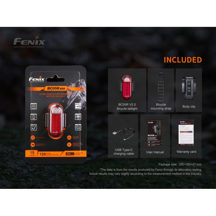 Fenix BC05RV20 - LED Rechargeable bicycle flashlight LED/USB IP66 15 lm 120 hrs