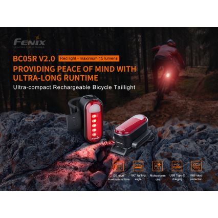 Fenix BC05RV20 - LED Rechargeable bicycle flashlight LED/USB IP66 15 lm 120 hrs