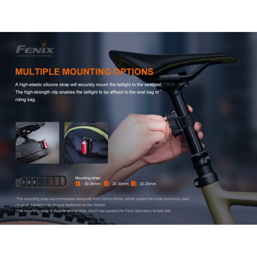 Fenix BC05RV20 - LED Rechargeable bicycle flashlight LED/USB IP66 15 lm 120 hrs