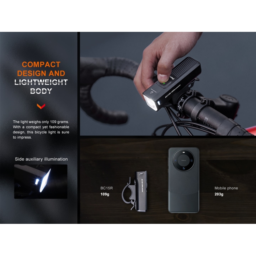 Fenix BC15R-LED Dimmable rechargeable bike light LED/USB IP66 400 lm 31,5 hours