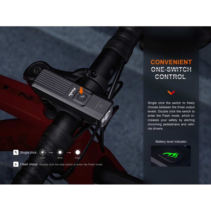 Fenix BC15R-LED Dimmable rechargeable bike light LED/USB IP66 400 lm 31,5 hours