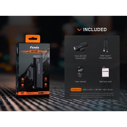 Fenix BC15R-LED Dimmable rechargeable bike light LED/USB IP66 400 lm 31,5 hours