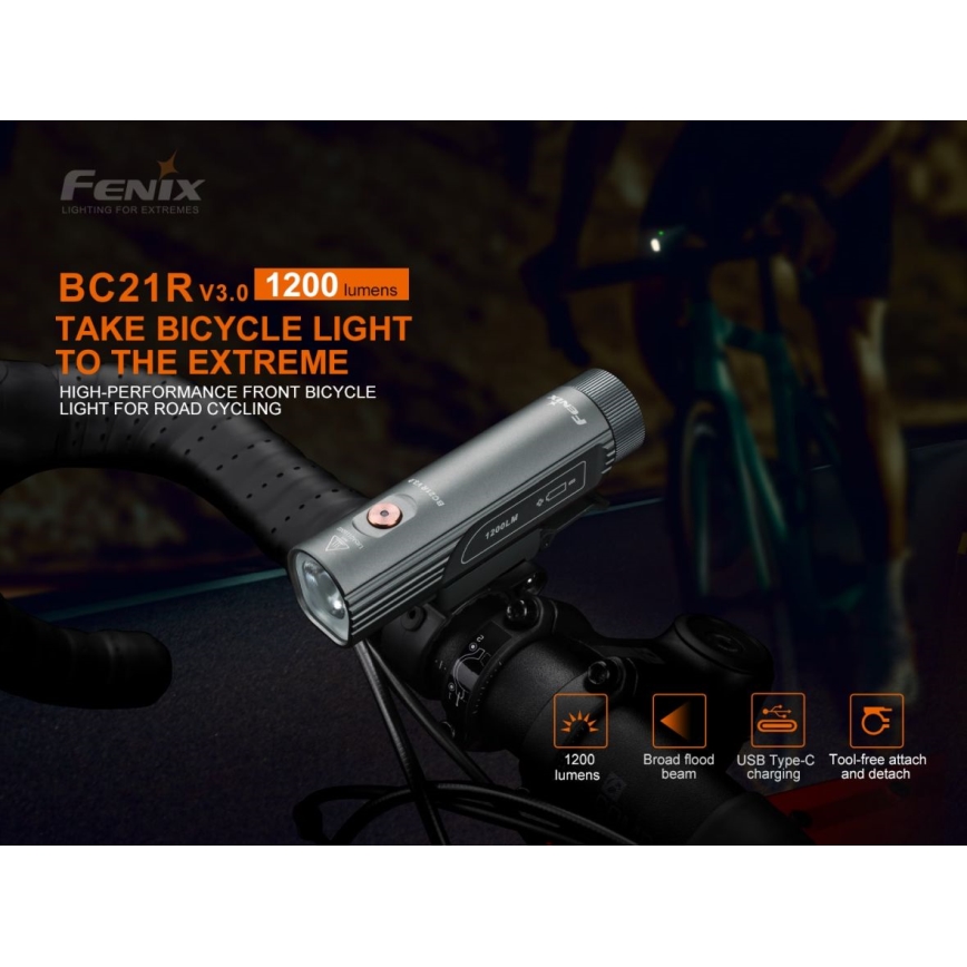 Fenix BC21RV30 - LED Rechargeable bicycle light LED/USB IP68 1200 lm 33 hrs