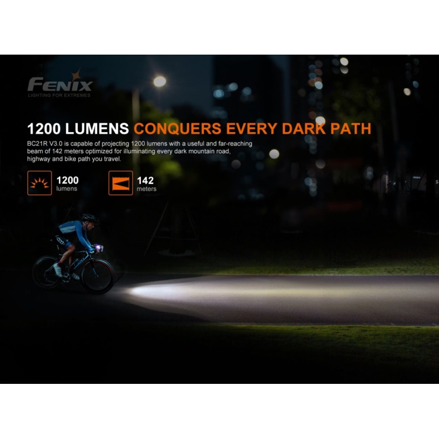 Fenix BC21RV30 - LED Rechargeable bicycle light LED/USB IP68 1200 lm 33 hrs