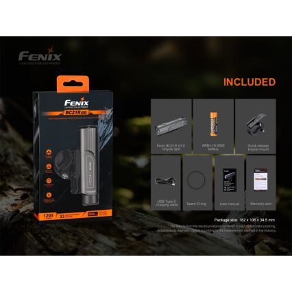 Fenix BC21RV30 - LED Rechargeable bicycle light LED/USB IP68 1200 lm 33 hrs