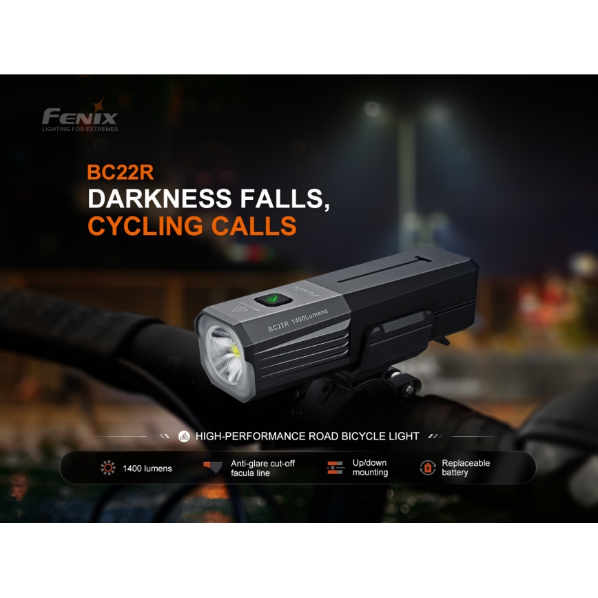 Fenix BC22R - Dimmable Rechargeable Bike Light LED/USB 3400 mAh IP66 1400 lm 41 h Black