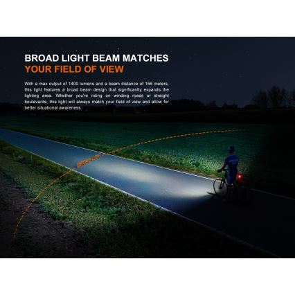 Fenix BC22R - Dimmable Rechargeable Bike Light LED/USB 3400 mAh IP66 1400 lm 41 h Black