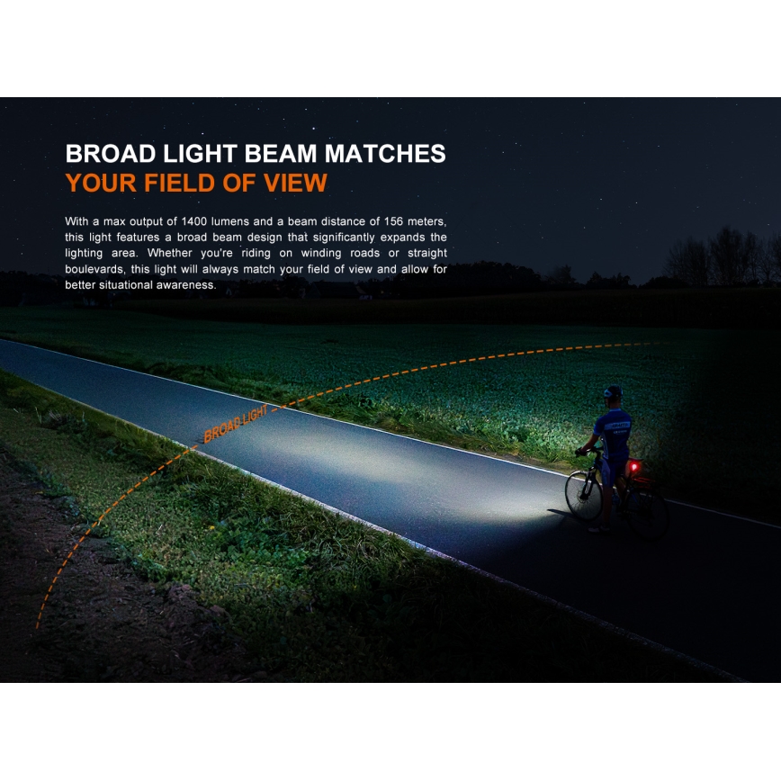 Fenix BC22R - Dimmable Rechargeable Bike Light LED/USB 3400 mAh IP66 1400 lm 41 h Black