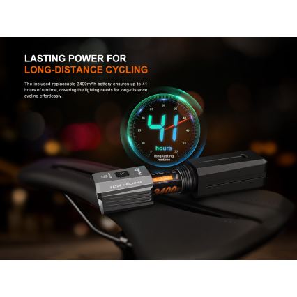 Fenix BC22R - Dimmable Rechargeable Bike Light LED/USB 3400 mAh IP66 1400 lm 41 h Black
