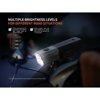 Fenix BC22R - Dimmable Rechargeable Bike Light LED/USB 3400 mAh IP66 1400 lm 41 h Black