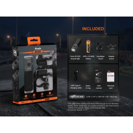 Fenix BC22R - Dimmable Rechargeable Bike Light LED/USB 3400 mAh IP66 1400 lm 41 h Black