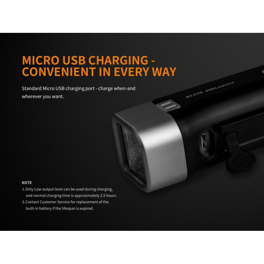 Fenix BC25R - LED Rechargeable bicycle ligh LED/USB IP66 600 lm 36 hrs