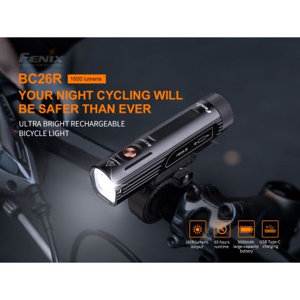 Fenix BC26R - LED Rechargeable bicycle light LED/USB IP68 1600 lm 65 hrs