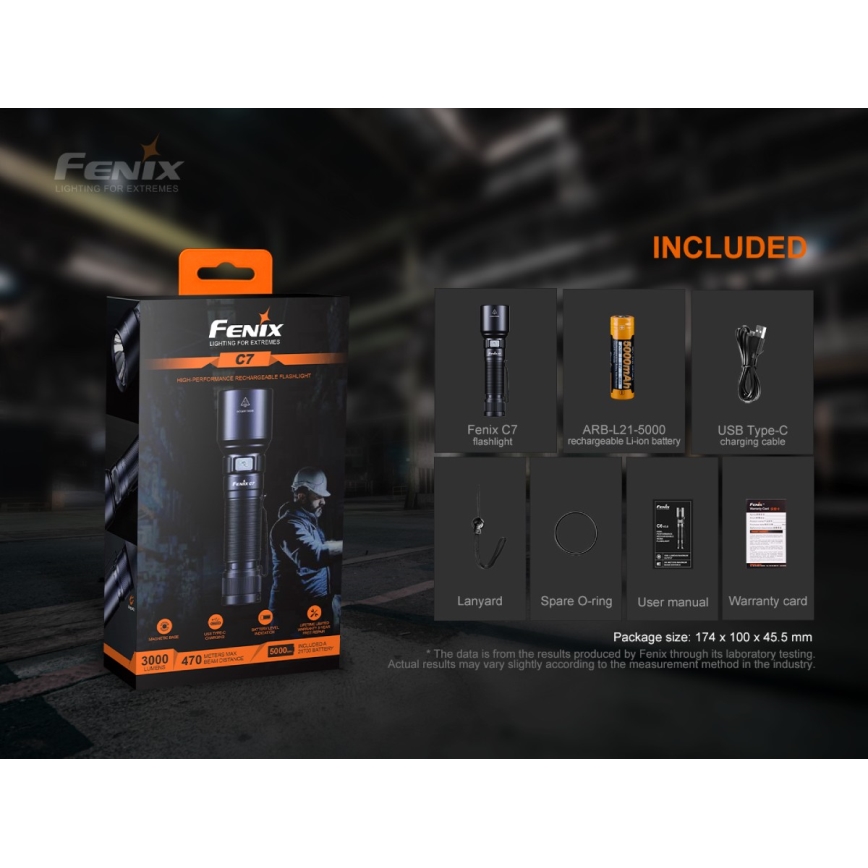 Fenix C7 - LED Dimmable rechargeable flashlight 1xLED/1x21700 IP68 3000 lm 68 h