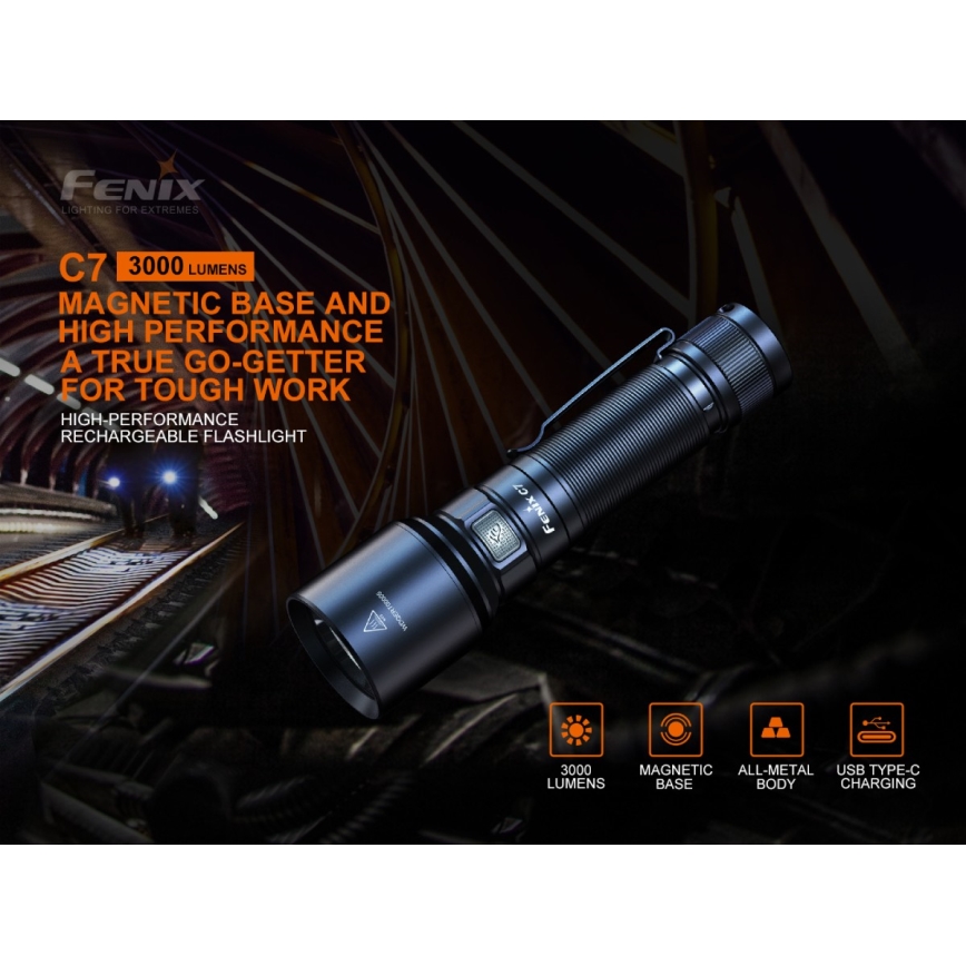 Fenix C7 - LED Dimmable rechargeable flashlight 1xLED/1x21700 IP68 3000 lm 68 h