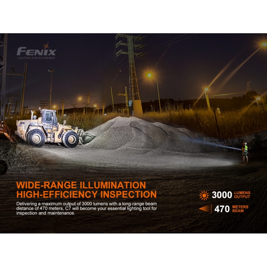 Fenix C7 - LED Dimmable rechargeable flashlight 1xLED/1x21700 IP68 3000 lm 68 h