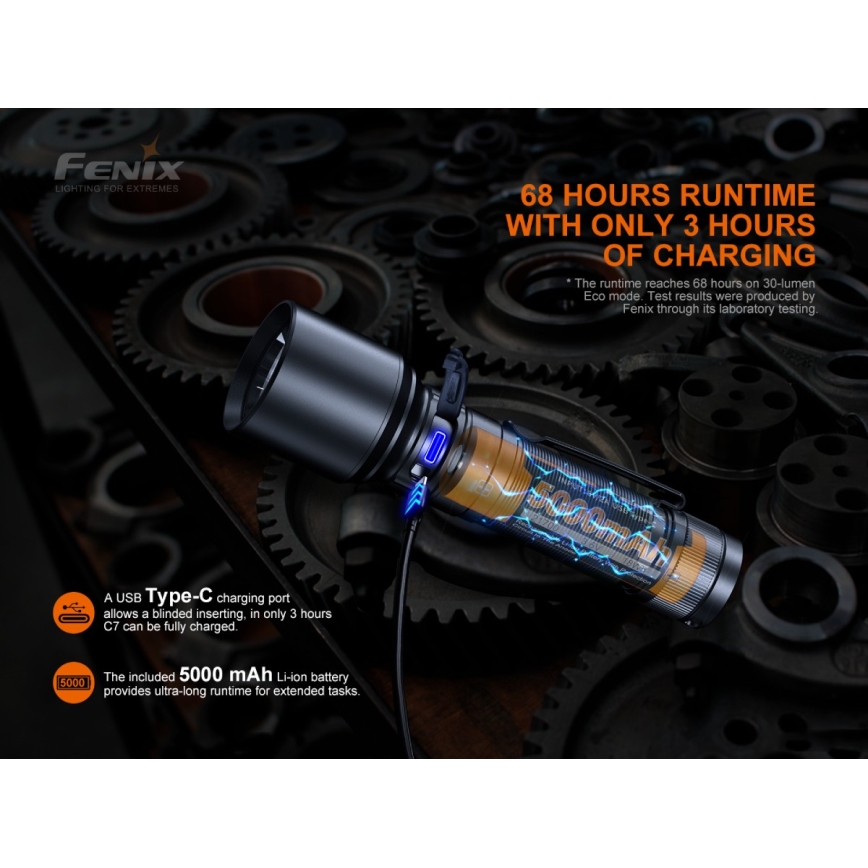 Fenix C7 - LED Dimmable rechargeable flashlight 1xLED/1x21700 IP68 3000 lm 68 h