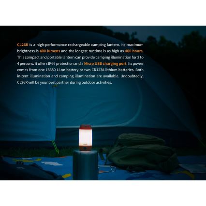 Fenix CL26RGREEN - LED Dimmable portable rechargeable lamp LED/USB IP66 400 lm 400 h green