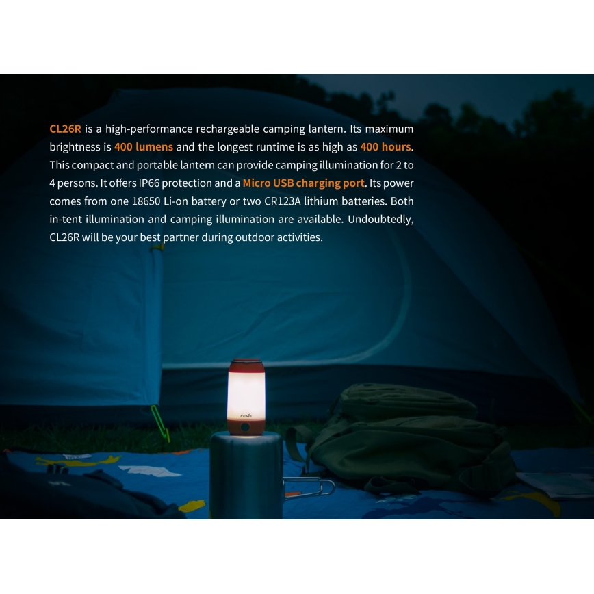 Fenix CL26RGREEN - LED Dimmable portable rechargeable lamp LED/USB IP66 400 lm 400 h green