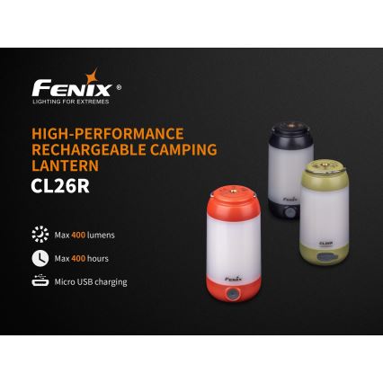 Fenix CL26RRED - LED Dimmable portable rechargeable lamp LED/USB/2xCR123A IP66 400 lm 400 h 2600 mAh orange