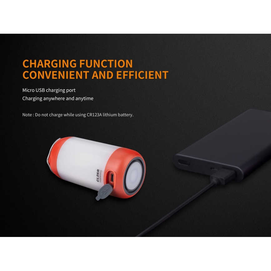 Fenix CL26RRED - LED Dimmable portable rechargeable lamp LED/USB/2xCR123A IP66 400 lm 400 h 2600 mAh orange