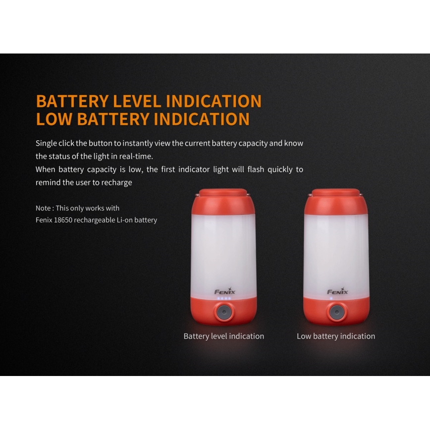 Fenix CL26RRED - LED Dimmable portable rechargeable lamp LED/USB/2xCR123A IP66 400 lm 400 h 2600 mAh orange