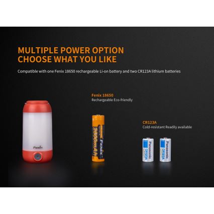 Fenix CL26RRED - LED Dimmable portable rechargeable lamp LED/USB/2xCR123A IP66 400 lm 400 h 2600 mAh orange