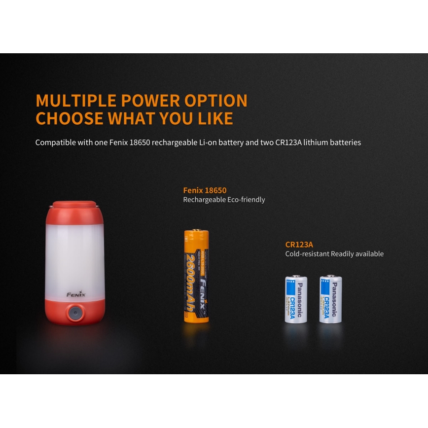 Fenix CL26RRED - LED Dimmable portable rechargeable lamp LED/USB/2xCR123A IP66 400 lm 400 h 2600 mAh orange