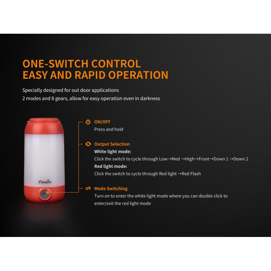 Fenix CL26RRED - LED Dimmable portable rechargeable lamp LED/USB/2xCR123A IP66 400 lm 400 h 2600 mAh orange