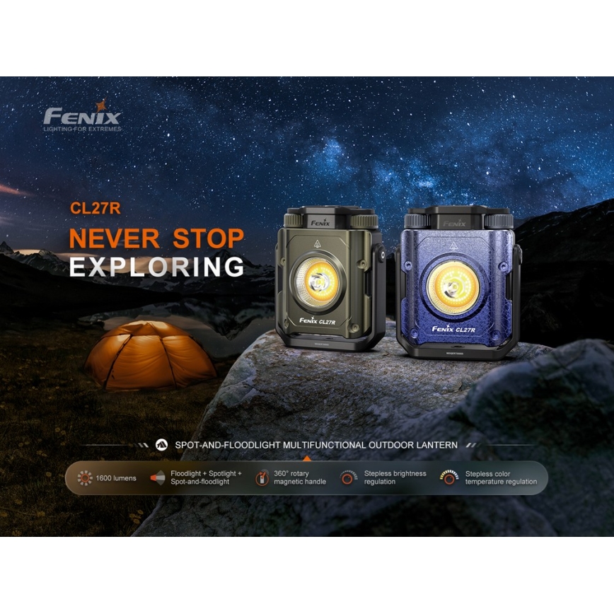 Fenix CL27RGRE - LED Dimmable rechargeable light LED/USB IP66 1600 lm 285 h