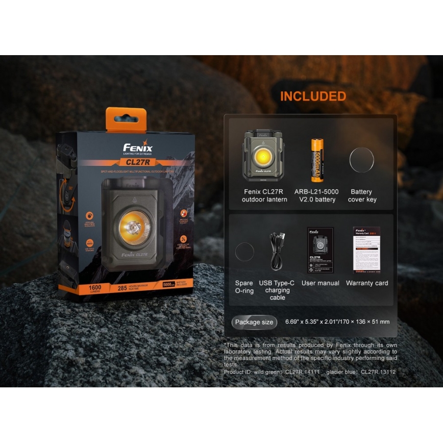 Fenix CL27RGRE - LED Dimmable rechargeable light LED/USB IP66 1600 lm 285 h
