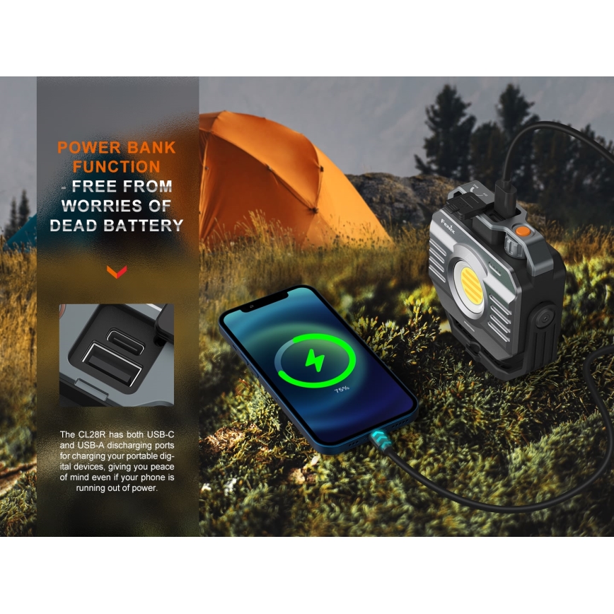 Fenix CL28R - LED Dimmable rechargeable floodlight with a powerbank LED/USB IP66 2000 lm 360 h