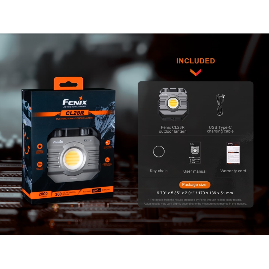 Fenix CL28R - LED Dimmable rechargeable floodlight with a powerbank LED/USB IP66 2000 lm 360 h