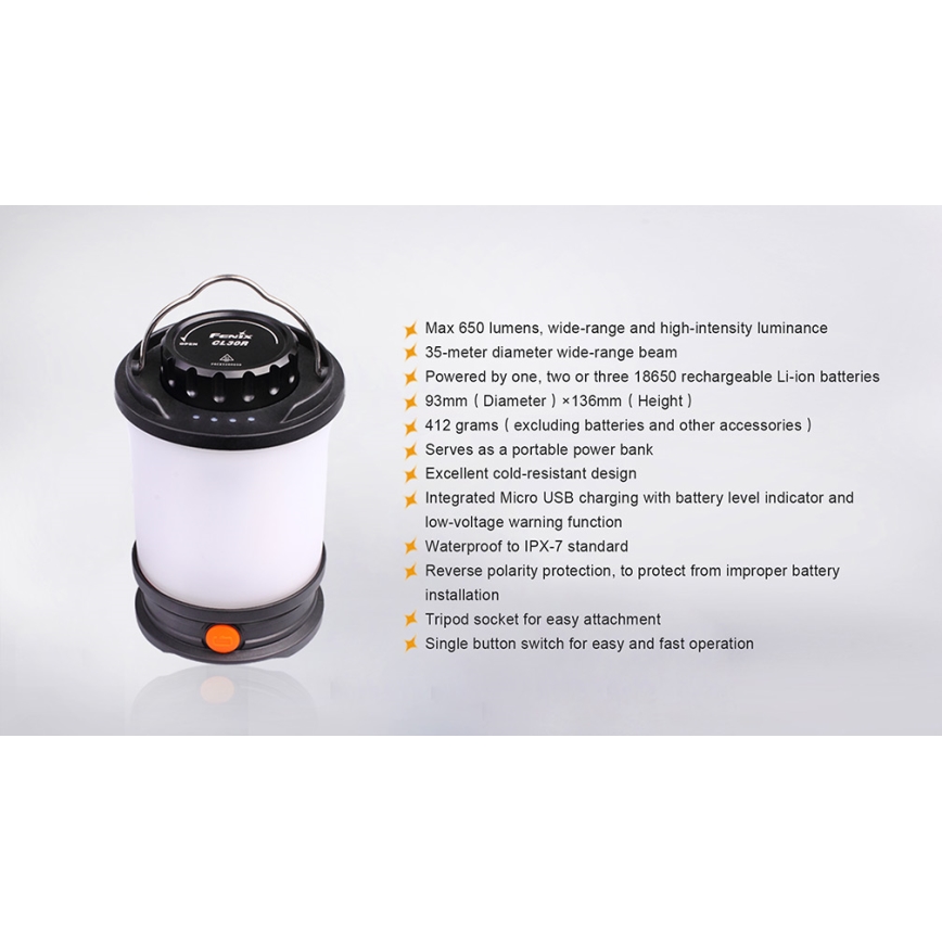 Fenix CL30R - LED Portable rechargeable lamp LED/USB/6xCR123A IPX7 650 lm 300 h 2600 mAh