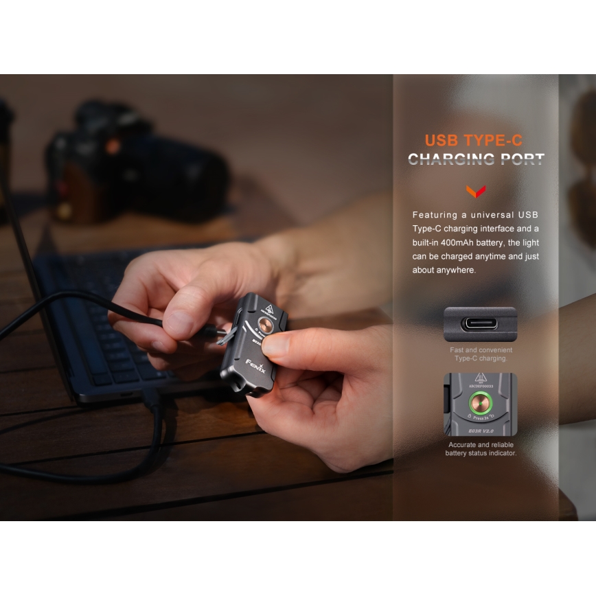 Fenix E03RV20BLU - LED Rechargeable flashlight LED/USB IP66 500 lm 30 h