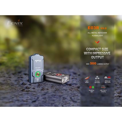 Fenix E03RV20GREY - LED Rechargeable flashlight LED/USB IP66 500 lm 30 h