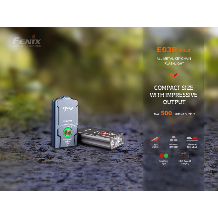 Fenix E03RV20GREY - LED Rechargeable flashlight LED/USB IP66 500 lm 30 h