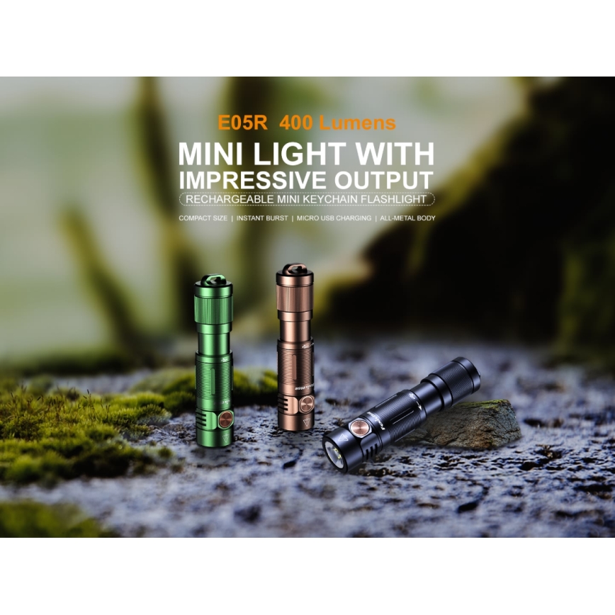 Fenix E05RBLC - LED Rechargeable flashlight LED/USB IP68 400 lm 30 hrs