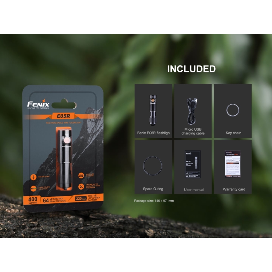 Fenix E05RBLC - LED Rechargeable flashlight LED/USB IP68 400 lm 30 hrs