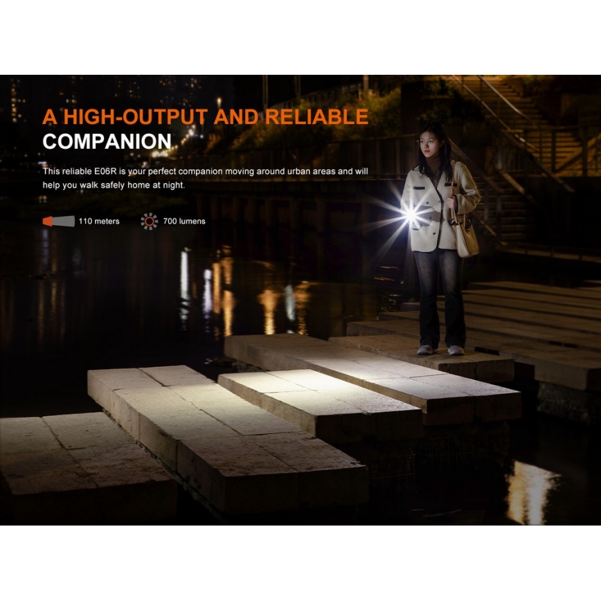 Fenix E06RGRY - LED Dimmable rechargeable flashlight UV LED/USB IP66 700 shiny 60 h 750 mAh grey